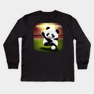 Cute Panda Soocer in Future World Kids Long Sleeve T-Shirt